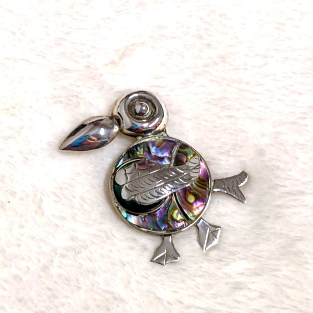 Vintage /Rare Mexico Sterling Silver & Abalone Whimsical Toucan Brooche - Picture 10 of 10
